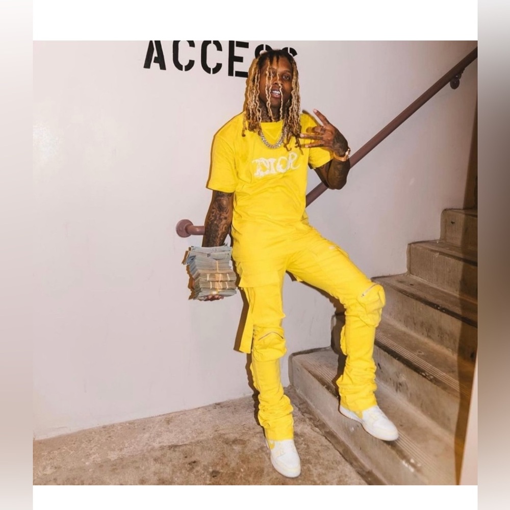 Cliche Jeanius Studios Lil Durk yellow pants jeans pockets sz 30 rapper hip-hop